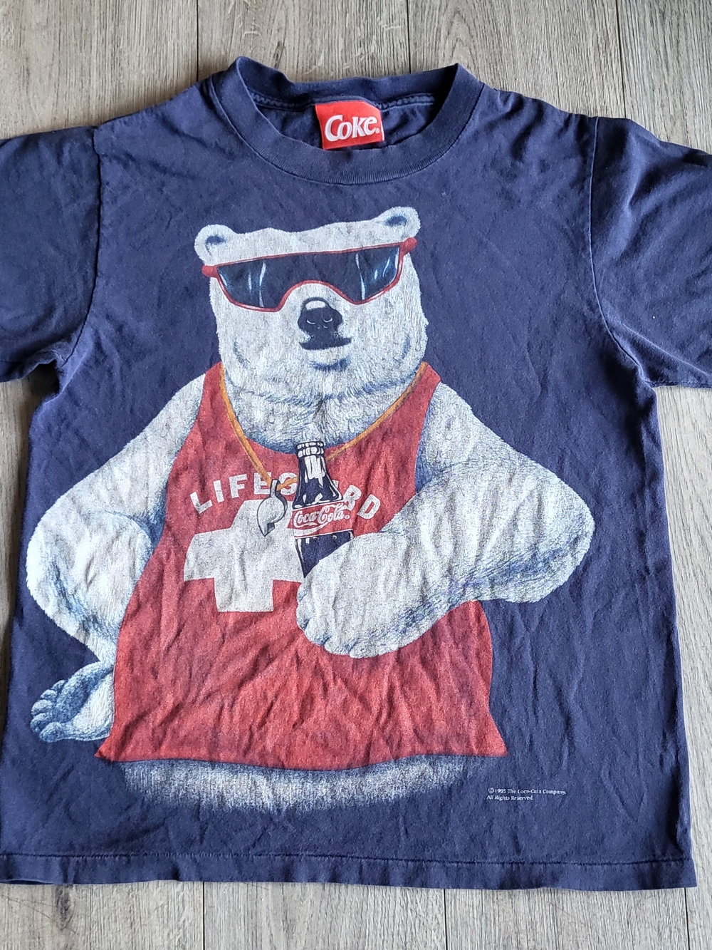 Coke Short Sleeve Navy Tee with Red Lifeguard Bear Graphic